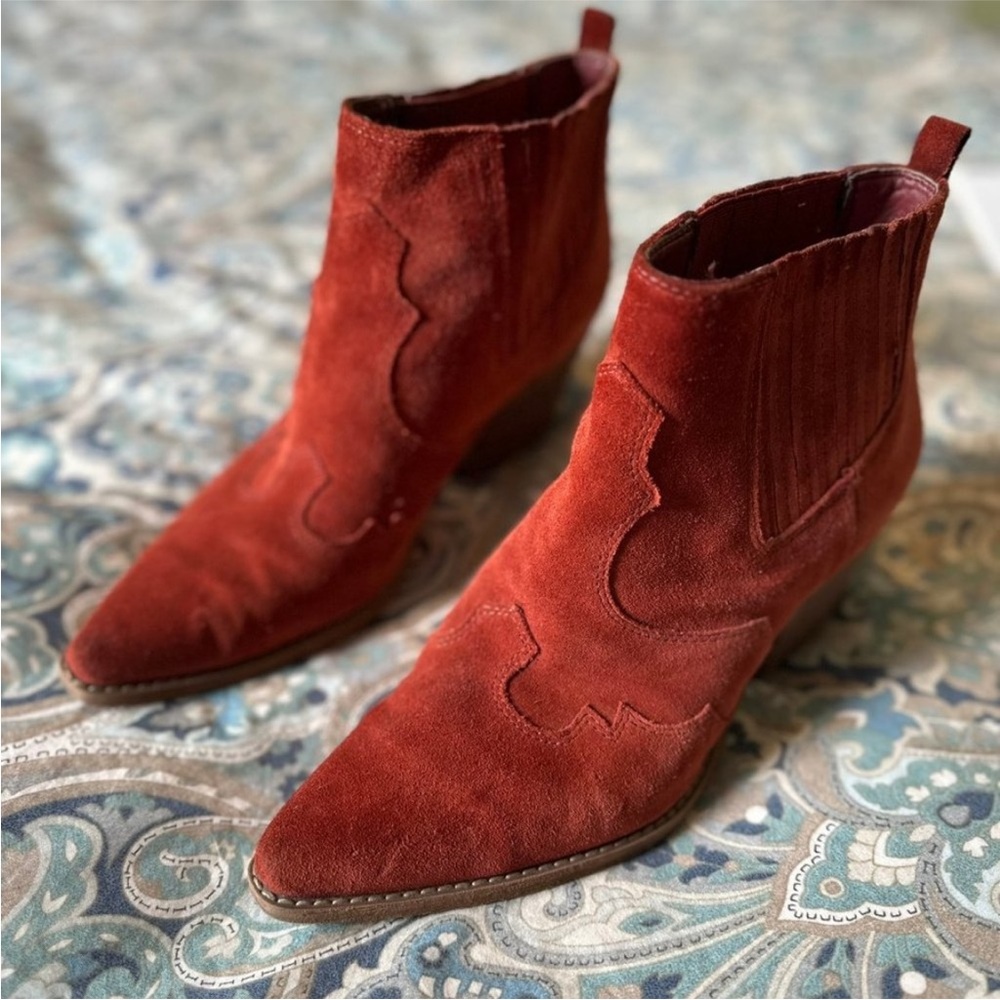 SEARCHING FOR Sam Edelman red suede booties. Women’s size 8
